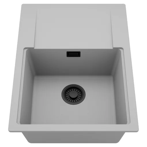 HD Onyx Grey 68-XL egymedencés mosogatótálca, csepegtetőtálcával, alpesi szürke színben, matt fekete leeresztő szifonnal