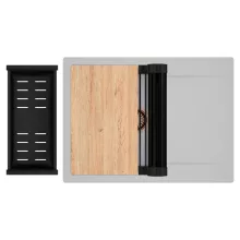 HD Onyx Grey 68-XL egymedencés gránit mosogatótálca szett, csepegtetőtálcával, vágódeszkával, matt fekete csepegtetőráccsal és kosárral, alpesi szürke színben, szálcsiszolt réz leeresztő szifonnal