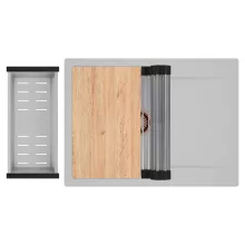 HD Onyx Grey 68-XL egymedencés gránit mosogatótálca szett, csepegtetőtálcával, vágódeszkával, acél csepegtetőráccsal és kosárral, alpesi szürke színben, szálcsiszolt réz leeresztő szifonnal