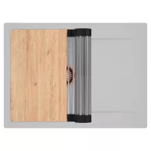 HD Onyx Grey 68-XL egymedencés gránit mosogatótálca szett, csepegtetőtálcával, vágódeszkával, acél csepegtetőráccsal, alpesi szürke színben, szálcsiszolt réz leeresztő szifonnal