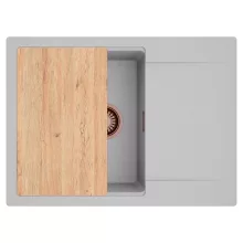 HD Onyx Grey 68-XL egymedencés gránit mosogatótálca, vágódeszkával, alpesi szürke színben, szálcsiszolt réz leeresztő szifonnal