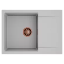 HD Onyx Grey 68-XL egymedencés mosogatótálca, csepegtetőtálcával, alpesi szürke színben, szálcsiszolt réz leeresztő szifonnal