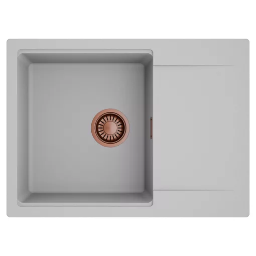 HD Onyx Grey 68-XL egymedencés mosogatótálca, csepegtetőtálcával, alpesi szürke színben, szálcsiszolt réz leeresztő szifonnal