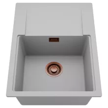 HD Onyx Grey 68-XL egymedencés mosogatótálca, csepegtetőtálcával, alpesi szürke színben, szálcsiszolt réz leeresztő szifonnal