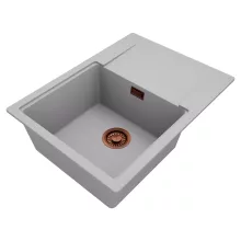 HD Onyx Grey 68-XL egymedencés mosogatótálca, csepegtetőtálcával, alpesi szürke színben, szálcsiszolt réz leeresztő szifonnal