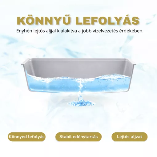 HD Onyx Grey 68-XL egymedencés mosogatótálca, csepegtetőtálcával, alpesi szürke színben, szálcsiszolt réz leeresztő szifonnal