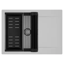 HD Onyx Grey 68-XL egymedencés mosogatótálca szett, matt fekete csepegtetőráccsal és kosárral, csepegtetőtálcával, alpesi szürke színben