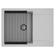 HD Onyx Grey 68-XL egymedencés mosogatótálca szett, matt fekete csepegtetőráccsal, csepegtetőtálcával, alpesi szürke színben