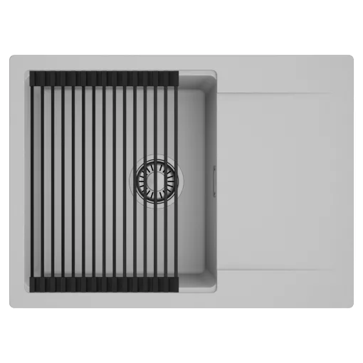HD Onyx Grey 68-XL egymedencés mosogatótálca szett, matt fekete csepegtetőráccsal, csepegtetőtálcával, alpesi szürke színben
