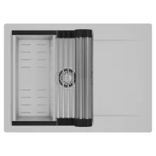 HD Onyx Grey 68-XL egymedencés mosogatótálca szett, acél csepegtetőráccsal és kosárral, csepegtetőtálcával, alpesi szürke színben