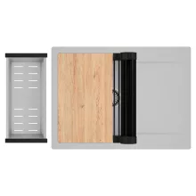 HD Onyx Grey 68-XL egymedencés gránit mosogatótálca szett, csepegtetőtálcával, vágódeszkával, matt fekete csepegtetőráccsal és krómozott kosárral, alpesi szürke színben