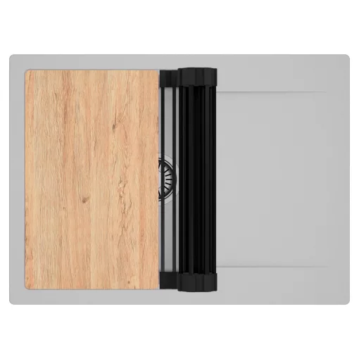 HD Onyx Grey 68-XL egymedencés gránit mosogatótálca szett, csepegtetőtálcával, vágódeszkával, matt fekete csepegtetőráccsal, alpesi szürke színben