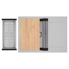   HD Onyx Grey 68-XL egymedencés gránit mosogatótálca szett, csepegtetőtálcával, vágódeszkával, acél csepegtetőráccsal és kosárral, alpesi szürke színben