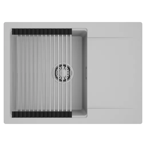 HD Onyx Grey 68-XL egymedencés mosogatótálca szett, acél csepegtetőráccsal, csepegtetőtálcával, alpesi szürke színben