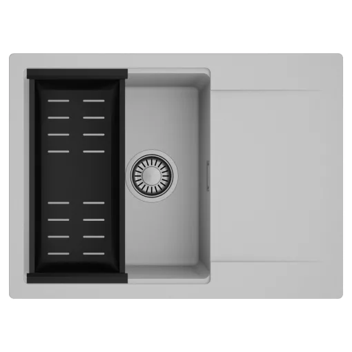 HD Onyx Grey 68-XL egymedencés mosogatótálca szett, matt fekete csepegtetőkosárral, csepegtetőtálcával, alpesi szürke színben