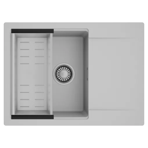HD Onyx Grey 68-XL egymedencés mosogatótálca szett, acél csepegtetőkosárral, csepegtetőtálcával, alpesi szürke színben