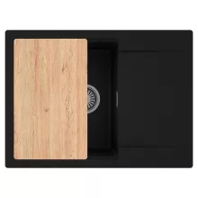 HD Onyx Black 68-XL egymedencés gránit mosogatótálca, vágódeszkával, matt fekete színben, szálcsiszolt króm leeresztő szifonnal