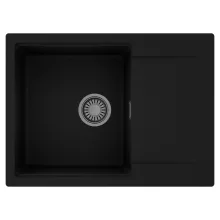 HD Onyx Black 68-XL egymedencés mosogatótálca, csepegtetőtálcával, matt fekete színben, szálcsiszolt króm leeresztő szifonnal