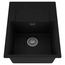 HD Onyx Black 68-XL egymedencés mosogatótálca, csepegtetőtálcával, matt fekete színben, szálcsiszolt króm leeresztő szifonnal