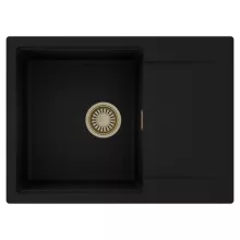 HD Onyx Black 68-XL egymedencés mosogatótálca, csepegtetőtálcával, matt fekete színben, szálcsiszolt arany leeresztő szifonnal
