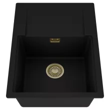 HD Onyx Black 68-XL egymedencés mosogatótálca, csepegtetőtálcával, matt fekete színben, szálcsiszolt arany leeresztő szifonnal