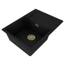 HD Onyx Black 68-XL egymedencés mosogatótálca, csepegtetőtálcával, matt fekete színben, szálcsiszolt arany leeresztő szifonnal