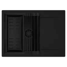 HD Onyx Black 68-XL egymedencés mosogatótálca szett, matt fekete csepegtetőráccsal és kosárral, csepegtetőtálcával, matt fekete színben, matt fekete leeresztő szifonnal