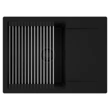 HD Onyx Black 68-XL egymedencés mosogatótálca szett, acél csepegtetőráccsal, csepegtetőtálcával, matt fekete színben, matt fekete leeresztő szifonnal