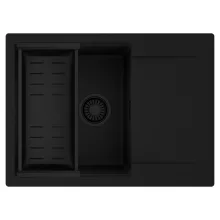 HD Onyx Black 68-XL egymedencés mosogatótálca szett, matt fekete csepegtetőkosárral, csepegtetőtálcával, matt fekete színben, matt fekete leeresztő szifonnal