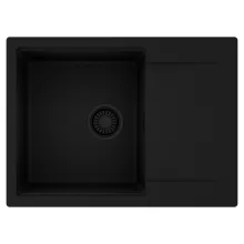 HD Onyx Black 68-XL egymedencés mosogatótálca, csepegtetőtálcával, matt fekete színben, matt fekete leeresztő szifonnal