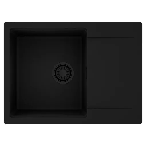 HD Onyx Black 68-XL egymedencés mosogatótálca, csepegtetőtálcával, matt fekete színben, matt fekete leeresztő szifonnal