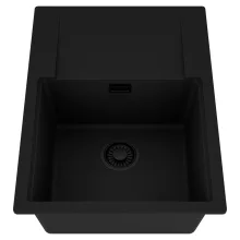 HD Onyx Black 68-XL egymedencés mosogatótálca, csepegtetőtálcával, matt fekete színben, matt fekete leeresztő szifonnal