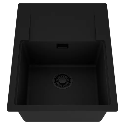 HD Onyx Black 68-XL egymedencés mosogatótálca, csepegtetőtálcával, matt fekete színben, matt fekete leeresztő szifonnal