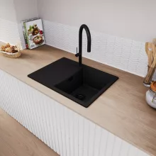 HD Onyx Black 68-XL egymedencés mosogatótálca, csepegtetőtálcával, matt fekete színben, matt fekete leeresztő szifonnal