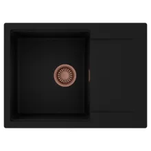 HD Onyx Black 68-XL egymedencés mosogatótálca, csepegtetőtálcával, matt fekete színben, szálcsiszolt réz leeresztő szifonnal