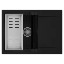 HD Onyx Black 68-XL egymedencés mosogatótálca szett, matt fekete csepegtetőráccsal és krómozott kosárral, csepegtetőtálcával, matt fekete színben