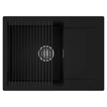 HD Onyx Black 68-XL egymedencés mosogatótálca szett, matt fekete csepegtetőráccsal, csepegtetőtálcával, matt fekete színben