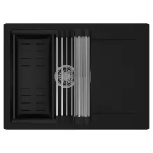 HD Onyx Black 68-XL egymedencés mosogatótálca szett, acél csepegtetőráccsal és matt fekete kosárral, csepegtetőtálcával, matt fekete színben