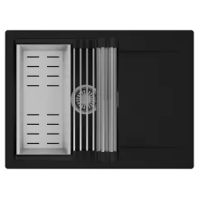 HD Onyx Black 68-XL egymedencés mosogatótálca szett, acél csepegtetőráccsal és kosárral, csepegtetőtálcával, matt fekete színben