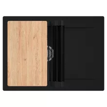 HD Onyx Black 68-XL egymedencés gránit mosogatótálca szett, csepegtetőtálcával, vágódeszkával, matt fekete csepegtetőráccsal, matt fekete színben