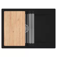 HD Onyx Black 68-XL egymedencés gránit mosogatótálca szett, csepegtetőtálcával, vágódeszkával, acél csepegtetőráccsal, matt fekete színben