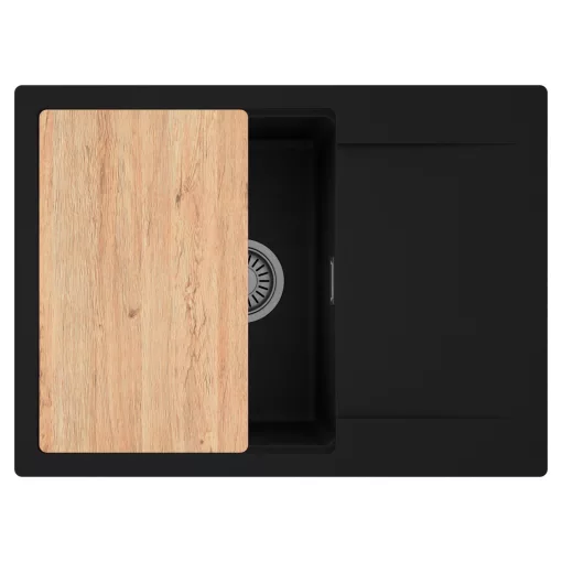 HD Onyx Black 68-XL egymedencés gránit mosogatótálca, vágódeszkával, matt fekete színben