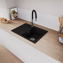 HD Onyx Black 68-XL egymedencés gránit mosogatótálca, vágódeszkával, matt fekete színben