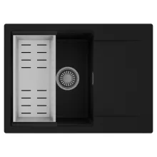 HD Onyx Black 68-XL egymedencés mosogatótálca szett, acél csepegtetőkosárral, csepegtetőtálcával, matt fekete színben