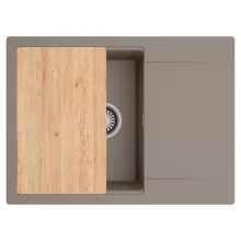 HD Onyx Tortora 68-XL egymedencés gránit mosogatótálca, vágódeszkával, tortora színben, szálcsiszolt króm leeresztő szifonnal