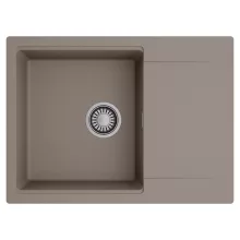 HD Onyx Tortora 68-XL egymedencés mosogatótálca, csepegtetőtálcával, tortora színben, szálcsiszolt króm leeresztő szifonnal