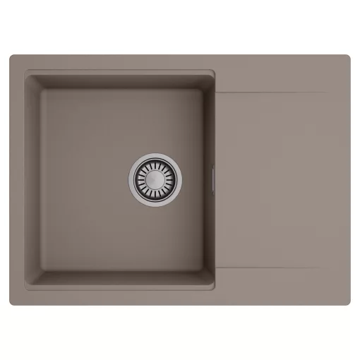 HD Onyx Tortora 68-XL egymedencés mosogatótálca, csepegtetőtálcával, tortora színben, szálcsiszolt króm leeresztő szifonnal