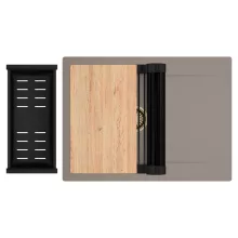 HD Onyx Tortora 68-XL egymedencés gránit mosogatótálca szett, csepegtetőtálcával, vágódeszkával, matt fekete csepegtetőráccsal és kosárral, tortora színben, szálcsiszolt arany leeresztő szifonnal