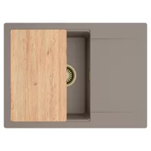 HD Onyx Tortora 68-XL egymedencés gránit mosogatótálca, vágódeszkával, tortora színben, szálcsiszolt arany leeresztő szifonnal