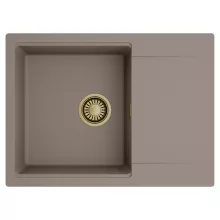 HD Onyx Tortora 68-XL egymedencés mosogatótálca, csepegtetőtálcával, tortora színben, szálcsiszolt arany leeresztő szifonnal